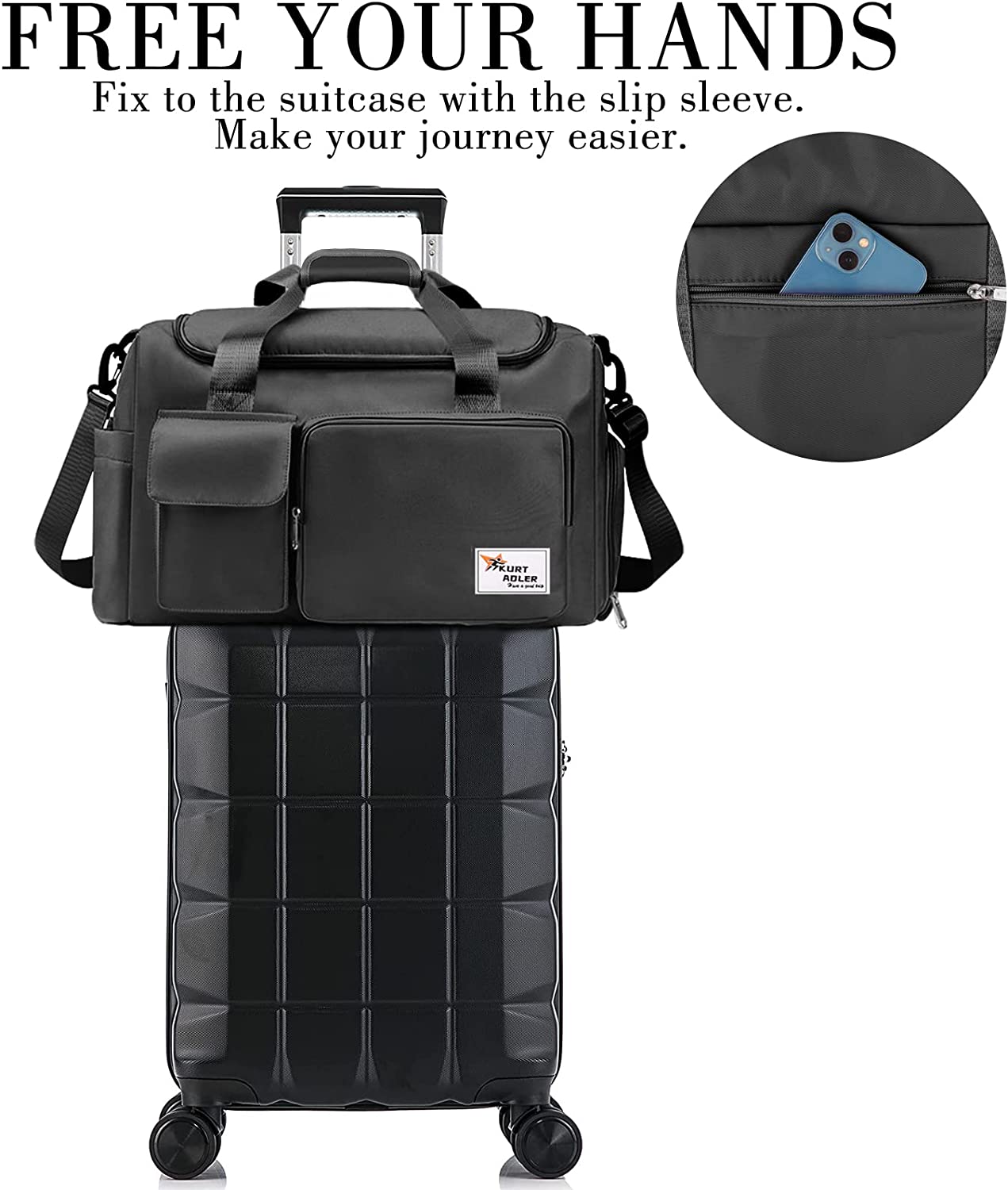 Gym Bag Travel Bag Sport Duffel Bag, Black - Kroobia Store